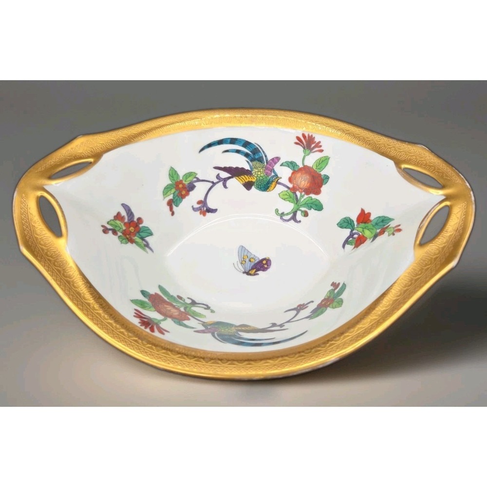 Antique Pickard China Bird of Paradise Footed Bowl Signed J Stein 1912 Mint Gold